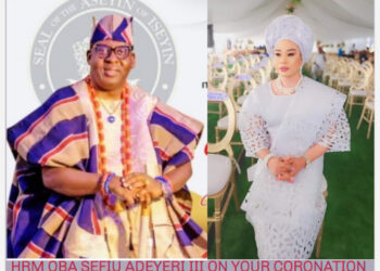 HON RAMATA AGBEREMI (SSA) CONGRATULATES THE NEW ASEYIN OF ISEYIN LAND,HRM OBA SEFIU ADEYERI III ON HIS CORONATION AND PRESENTATION OF STAFF OF OFFICE: