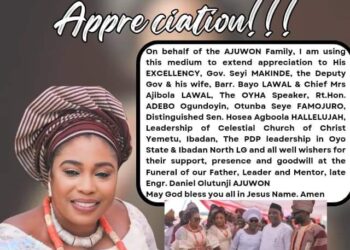 JUST IN : OYO LAWMAKER COMFORTER PENS A HEARTFELT ‘THANK YOU’ MESSAGE TO DISTINGUISHED FRIENDS AND FAMILY AFTER THE BURIAL OF LEADER AJUWON