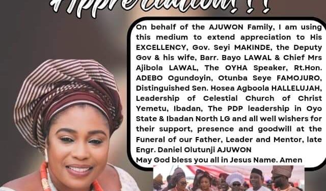 JUST IN : OYO LAWMAKER COMFORTER PENS A HEARTFELT ‘THANK YOU’ MESSAGE TO DISTINGUISHED FRIENDS AND FAMILY AFTER THE BURIAL OF LEADER AJUWON
