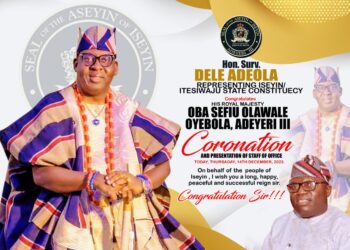 Just In: Oyo Lawmaker, Adeola Congratulates New Aseyin, Says His Enthronement is Divine