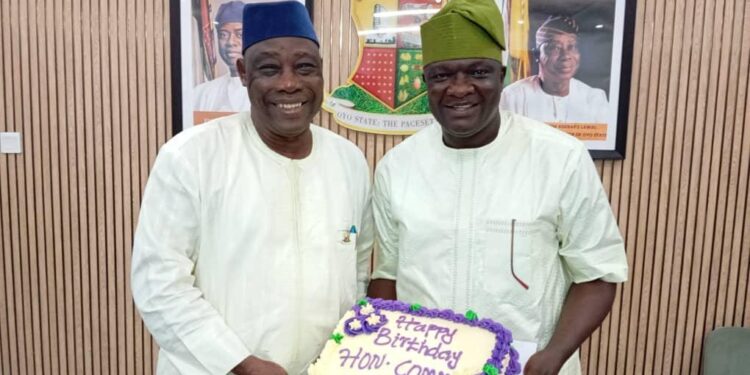Oyo Deputy Gov felicitates with Estab Comm. Niyi Adebisi on birthday 