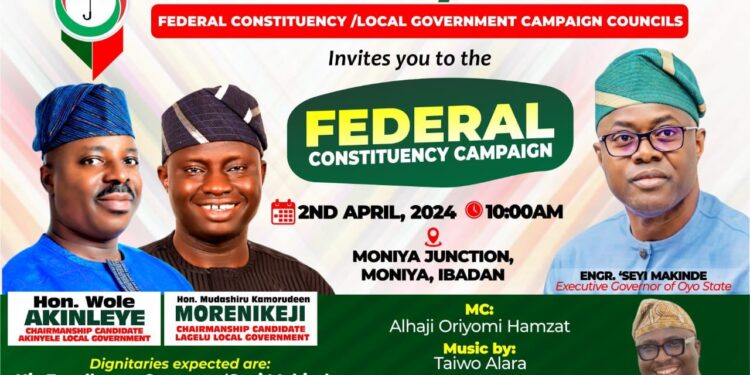 PDP Calls for Massive Turnout at Akinyele-Lagelu Federal Constituency Mega Campaign Flag-off (Tuesday, 2nd April 2024 )*