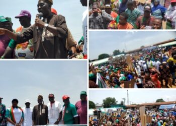 LG Poll: Irepo, Olorunsogo, Oorelope Chairmanship Candidates Receive Flags Amidst Rousy Crowd, Welcomes Decampees