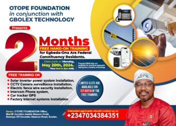 OTOPE Foundation Set To Commence Free Tech-Skills Training For Egbeda/Ona-Ara Constituents(CHECK THE DATE)