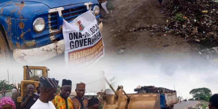 Excitement as Dr. Temitope Kolapo GLORIOUS Clears Long-Awaited Refuse at Olorunsogo Overhead Bridge LG Main Entrance (PHOTOS) …warn residents and passers-by to stop dumping refuse beside the road