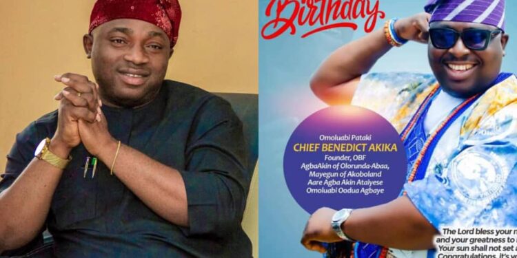 Birthday: Ibadan North LG Chairman, Olufade Felicitates Agbaakin olorunda aaba, Chief Benedict Akika