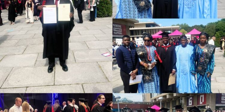 Videos/Photos: Oyo born market leader’s son, Tohyeeb Nurudeen graduates with first class in UK*