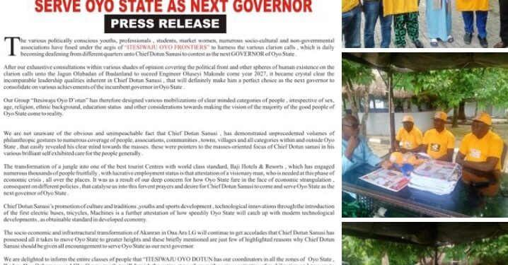 Itesiwaju Oyo D’otun Unveils Strategies Ahead Oyo 2027 Governorship Declared Support for Chief Dotun Sanusi
