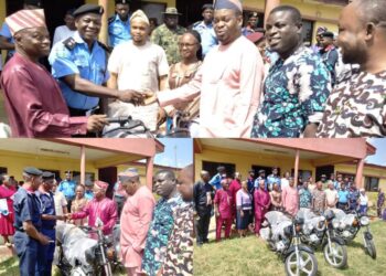 PHOTOS: Ido LG Council Chair, Adeojo Boosts Security With Cash Gifts, Additional Motorcycles To Police, NSCDC, FRSC