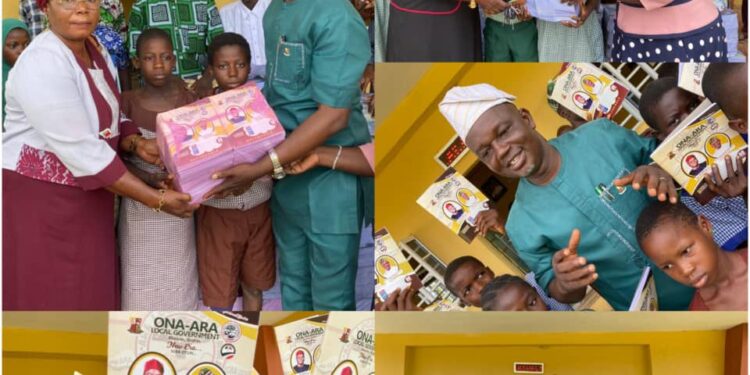 BREAKING: Ona Ara LG Chair, Dr. Temitope GLORIOUS, Launches Distribution of Exercise Books to Primary Schools