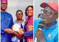 MERIT AWARD:  Oyo Nulge President, Com Ayobami Adeogun Congratulates Award Recipient, Banke Adeyemo