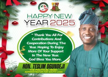 The Political Head Administrator of Ibadan South Local Council.Hon Teslim Ogundeji felicitate with the good people of oyo state and Ibadan south LCDA happy new year 2025