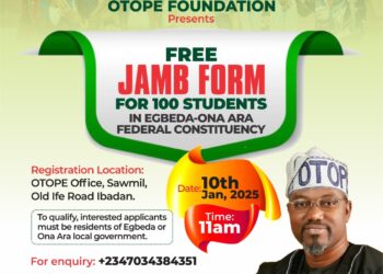 Again, OTOPE Foundation Offers Free JAMB Registration to 100 Students in Egbeda And Ona-Ara LGs