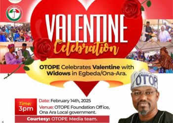 Valentine’s Day: OTOPE to Host Widows in Egbeda/Ona-Ara After Receiving ‘Òkò Opo’ Humanitarian Title