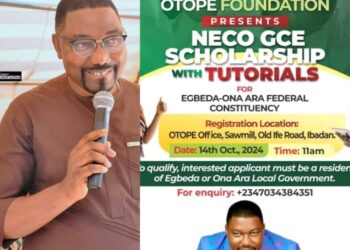 Parents, Students Laud Dr. OTOPE as 2024 NECO GCE Results Yield Excellent Performance   …*”All candidates sponsored by OTOPE passed all papers in flying colour’s “*