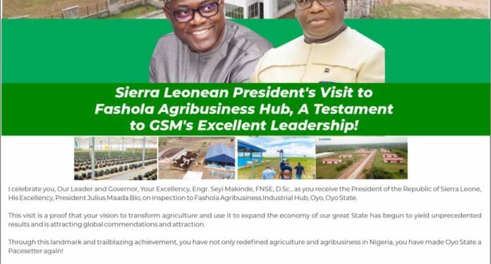Sierra Leonean President’s Visit To Fashola Agribusiness Hub, A Testament To GSM’s Excellent Leadership – Rep Oyedeji Oshine