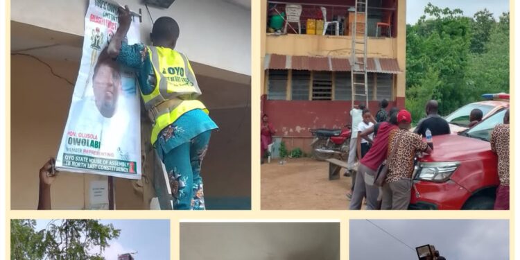 Photonews: Oyo Lawmaker Olusola Owolabi Lights Up Agugu Police Station, Amotekun Office with Solar Lights*