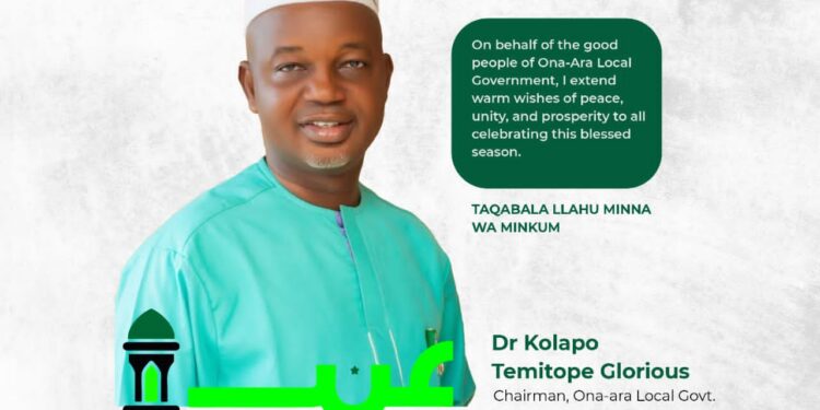 Eid Mubarak: Ona Ara Local Government Chairman, Dr. Temitope Abideen Kolapo Greets Muslims on Salah