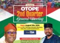 Momentum Builds as OTOPE Political Movement Sets August 9 for Crucial 2nd Quarter General Meeting in Egbeda and Ona-Ara LGs