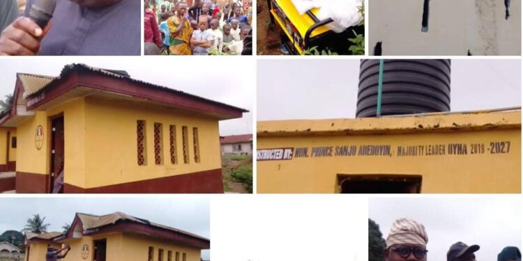 Oyo Majority leader Hon Sanjo Adedoyin commission Constituency Projects ******* Renovate and complete abandoned toilet facility at Aarada *****Donated 7 Motorized borehole with generators