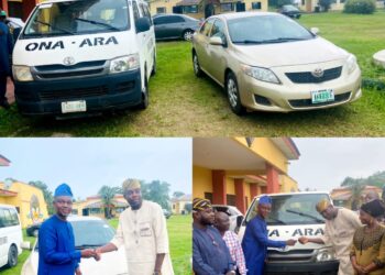 BREAKING: Ona Ara LG Chairman, Dr. Temitope GLORIOUS Presents Official Car, 18-Seater Bus to House Leader, Councillors