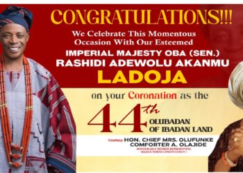 Hon. Comforter Olajide Congratulates His Imperial Majesty, Oba Rashidi Adewolu Ladoja (ARUSA I) on His Installation as the 44th Olubadan of Ibadanland