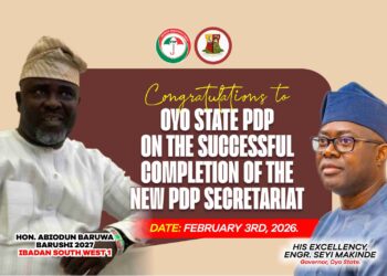 New Oyo State PDP Permanent Secretariat: IBSWLG 1 OYHA Aspirant, Hon. Baruwa Abiodun (Barushi), Lauds Governor Makinde’s Steadfast Commitment to Party Development