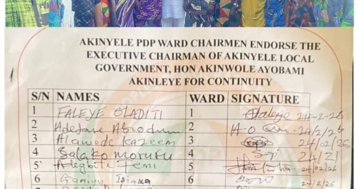 Akinyele Local Government PDP Ward Chairmen Recognize Hon Wole Akinleye’s Achievements, Endorse Him For Continued Leadership