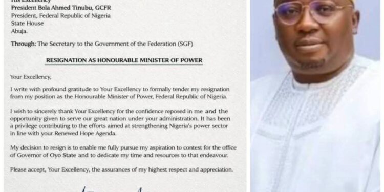 Adelabu Resigns as Nigeria’s Minister of Power to Pursue Oyo Governorship Bid …Says decision driven by need to fully commit to 2027 ambition