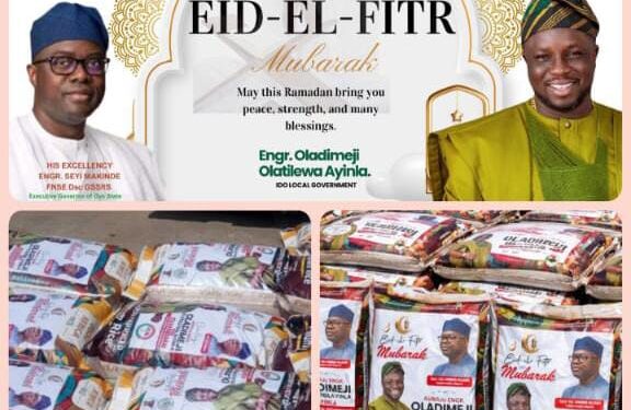 Ido Chairmanship Aspirant, Engr. Oladimeji Olatilewa Ayinla, Congratulates Muslims on Eid al-Fitr, Distributes Food Packs and Cash Gifts