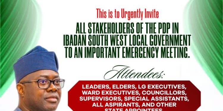 Important Update: Stakeholders of PDP Ibadan South West LG to Convene Emergency Meeting