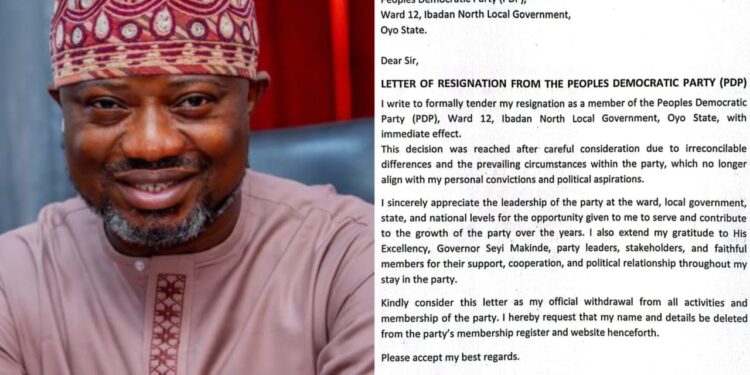 Oyo Lawmaker, Hon. Adebayo Babajide Gabriel Resigns from PDP Over Irreconcilable Differences