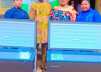 IBSWLG: Olusanya Faseha Atinuke and Olaleye Kehinde Taiwo Express Gratitude to Hon. Kehinde Akande for Freezer Donations