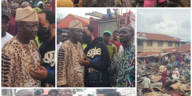 IBSWLG Chairman, Hon. Kehinde Akande, Visits Bode Market Fire Scene, Sympathises with Herbs Sellers, Pledges Government Support
