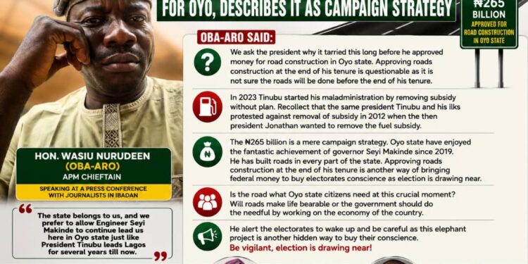 *Hon. Wasiu Nurudeen (Oba-Aro) Questions Tinubu’s ₦265bn Road Approval, Endorses APM Candidates*