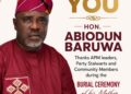 Hon. Abiodun Baruwa Thanks APM leaders, Party Stalwarts and Community Members during the Burial Ceremony of his Mother