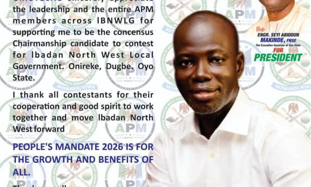 APM Consensus Candidate Pledges Inclusive Leadership, Appreciates Party Members in Ibadan North West