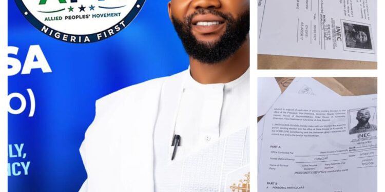 INEC Confirms Jimoh Adisa Olabisi JAO As APM Candidate For Oorelope State Assembly Seat As APC Candidate Name Remains Missing