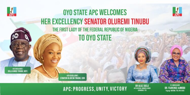 Oyo APC Women Leader Opatunde Leads Women in Welcoming First Lady Oluremi Tinubu to Oyo     …As Tinubu Torch Bearers prepare for official inauguration in Oyo State