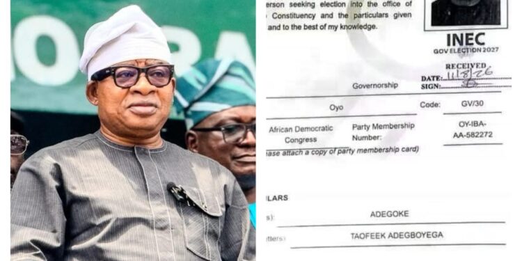 INEC Settles Oyo ADC Ticket Dispute, Displays Adegoke’s Form As Guber Candidate