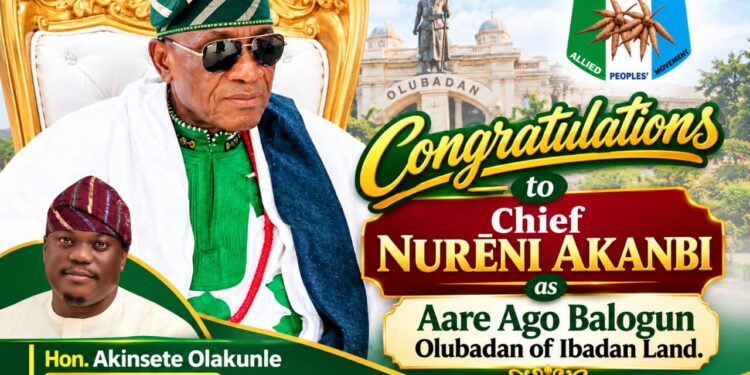 Ibadan South West Chairman, Hon. Akande Rejoices With Chief Akanbi On Aare Ago Balogun Title