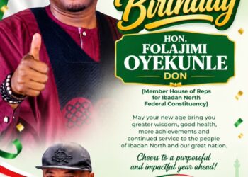 Hon. Adebayo Babajide, popularly known as Jagaban, has congratulated Hon. Folajimi Oyekunle, fondly called DON, the member representing Ibadan North Federal Constituency in the House of Representatives, on the occasion of his birthday.