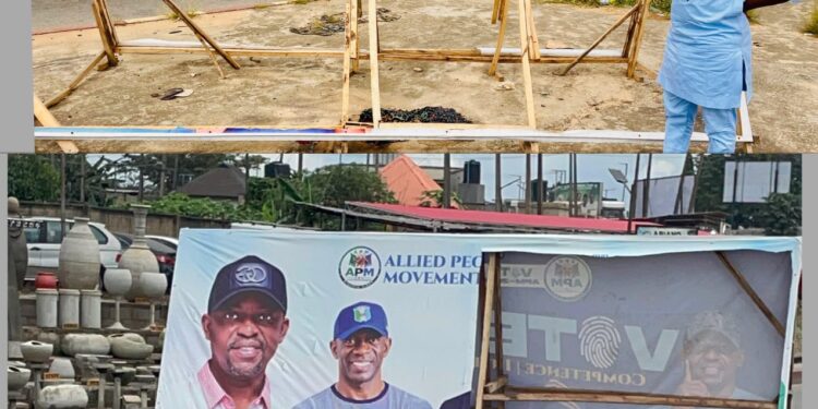 Oluyole APM Reps Candidate, Olatunji raises the alarm, accuses Sadipe’s supporters, APC of Billboard Vandalism